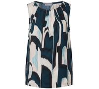 Blusentop STREET ONE, Damen, Gr. 42, blau (tide blau), Web, Obermaterial: 100% Viskose, bedruckt, casual, lässig geschnitten hüftlang, Rundhals, ohne Ärmel, Blusen, mit grafischem Muster und Raffung (