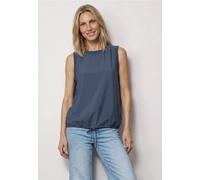 Blusentop STREET ONE, Damen, Gr. 34, ashen blau, Stoff, 88% Viskose, 12% Polyamid, unifarben, normal normal, Rundhals, abgesteppt, Blusen Blusentop, mit Kordelzug und Schleife (81732926-34) ashen blau