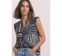 Blusentop STREET ONE, Damen, Gr. 40, blau (schwarzest blau), Stoff, 100% Viskose, gemustert, regular fit normal, Rundhals, abgesteppt, Blusen Blusentop, aus softer Viskose (13623222-40) schwarzest bla