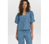 Blusentop NÜMPH "Nümph Blouse NUIBIZA", Damen, Gr. 42, medium blau denim, Obermaterial: 100% Baumwolle, Blusen Blusentop (91435637-42)