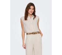 Blusentop ONLY "ONLSIESTA S/L LINEN BL SHIRT PNT NOOS", Damen, Gr. M, moonbeam, Web, Obermaterial: 80% Viskose, 20% Leinen, unifarben, regular fit normal, Blusen Blusentop, mit Leinen (15483402-M) moo