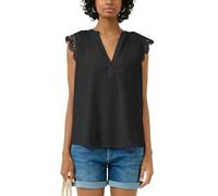Blusentop QS, Damen, Gr. 40, schwarz, Web, Obermaterial: 100% Viskose, unifarben, normal hüftbedeckend, Rundhals, mit Ärmelbesatz Häkelkante, Blusen Blusentop, Sommmertop mit Häkel-Details an der Schu