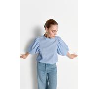 Blusentop RICHROYAL, Damen, Gr. 34, skyway blau, Web, Obermaterial: 100% Baumwolle, unifarben, regular fit taillenbedeckt, Rundhals, Puffärmel gerader Abschluss, Blusen Blusentop, Regular fit mit Puff