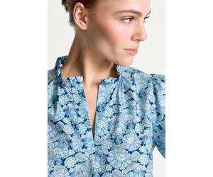 Blusentop RICHROYAL, Damen, Gr. 42, midnight blau, Web, Obermaterial: 100% Baumwolle, geblümt, regular fit taillenbedeckt, Rundhals, Puffärmel elastischer Bund, Blusen Blusentop, im Liberty-Blumendruc