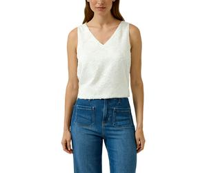 Blusentop S.OLIVER BLACK LABEL, Damen, Gr. 36, ecru, Web, Obermaterial: 100% Polyester, unifarben, normal hüftbedeckend, V-Ausschnitt, Blusen Blusentop, mit floralem Muster und V-Aussschnitt (87913103
