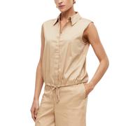 Blusentop S.OLIVER BLACK LABEL, Damen, Gr. 44, beige (braun), Web, Obermaterial: 71% Baumwolle, 25% Polyamid, 4% Elasthan, unifarben, regular fit normal, Blusen Blusentop, mit Zierknopf, verdeckte Kno