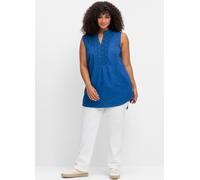 Blusentop SHEEGO BY JOE BROWNS, Damen, Gr. 40, blau (kobaltblau), 50% Viskose, 37% Baumwolle, 13% Leinen, unifarben, Blusen Blusentop (14391012-40) kobaltblau