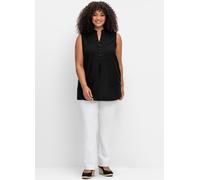 Blusentop SHEEGO BY JOE BROWNS, Damen, Gr. 46, schwarz, 50% Viskose, 37% Baumwolle, 13% Leinen, unifarben, Blusen Blusentop (59090764-46) schwarz