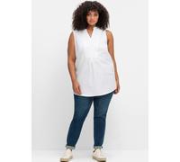 Blusentop SHEEGO BY JOE BROWNS, Damen, Gr. 50, weiß, 50% Viskose, 37% Baumwolle, 13% Leinen, unifarben, Blusen Blusentop (57416844-50) weiß