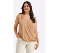 Blusentop SHEEGO, Damen, Gr. 46, beige (camel), 100% Polyester, unifarben, V-Ausschnitt, Blusen Blusentop (89260452-46) camel