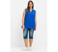 Blusentop SHEEGO, Damen, Gr. 52, blau (kobaltblau), 100% Baumwolle, unifarben, V-Ausschnitt, Blusen Blusentop (40337300-52) kobaltblau