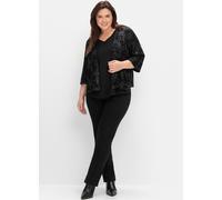 Blusentop SHEEGO, Damen, Gr. 52, schwarz, 100% Polyester, unifarben, V-Ausschnitt, Blusen Blusentop (83297041-52) schwarz