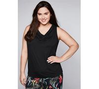 Blusentop SHEEGO, Damen, Gr. 54, schwarz, 95% Viskose, 5% Elasthan, unifarben, Wasserfallausschnitt, Blusen Blusentop (12556300-54) schwarz