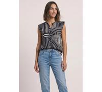 Blusentop STREET ONE, Damen, Gr. 34, blau (schwarzest blau), Stoff, 100% Viskose, gemustert, regular fit normal, Rundhals, abgesteppt, Blusen Blusentop, aus softer Viskose (13623222-34) schwarzest bla