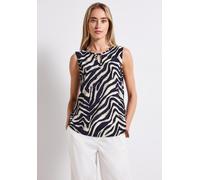 Blusentop STREET ONE, Damen, Gr. 34, blau (tiefblau), Stoff, 100% Viskose, bedruckt, normal normal, Rundhals, abgesteppt, Blusen, aus softer Viskose (91676466-34) tiefblau