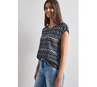 Blusentop STREET ONE, Damen, Gr. 34, bunt (frozen wave), Stoff, 88% Viskose, 12% Polyamid, gestreift, normal normal, Rundhals, abgesteppt, Blusen Blusentop, mit allover Print (59138168-34) frozen wave