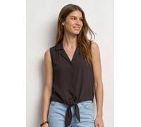 Blusentop STREET ONE, Damen, Gr. 34, espresso braun, Stoff, 100% Viskose, unifarben, normal normal, V-Ausschnitt, abgesteppt, Blusen Blusentop, mit Knotendetail am Saum (95639037-34) espresso braun
