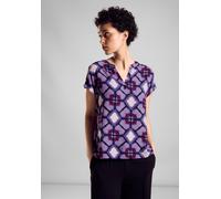 Blusentop STREET ONE, Damen, Gr. 34, lila (bellflower lila), Web, Obermaterial: 100% Viskose, bedruckt, regular fit taillenbedeckt, Rundhals, Blusen Blusentop, mit All-Over Print (84092805-34) bellflo