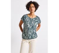 Blusentop STREET ONE, Damen, Gr. 36, blau (arona blau), Stoff, 100% Viskose, gemustert, normal normal, Rundhals, Umschlagbund, Blusen Blusentop, aus softer Viskose (87380611-36) arona blau