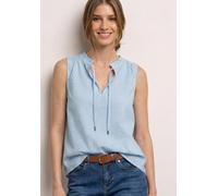 Blusentop STREET ONE, Damen, Gr. 36, original blau, Stoff, 65% Polyester, 35% Viskose, gestreift, normal normal, Rundhals, abgesteppt, Blusen Blusentop, mit Rüschendetails (73181365-36) original blau