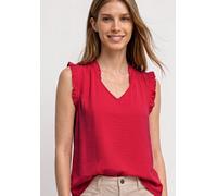 Blusentop STREET ONE, Damen, Gr. 36, rot (salsa rot), Stoff, 88% Viskose, 12% Polyamid, unifarben, normal normal, V-Ausschnitt, Rüschen, Blusen Blusentop, aus softer Viskose (91810600-36) salsa rot