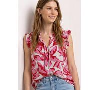 Blusentop STREET ONE, Damen, Gr. 36, sanftes weiß, Web, Obermaterial: 100% Viskose, lässig geschnitten hüftbedeckend, Rundhals, Blusen Blusentop, mit Leo-Print und Rüschen (99130603-36) sanftes weiß
