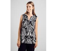 Blusentop STREET ONE, Damen, Gr. 36, schwarz, Stoff, 100% Viskose, bedruckt, gerade hüftlang, Rundhals, Bündchen, Blusen Blusentop, mit Raffungen an den Schultern (16706238-36) schwarz