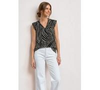 Blusentop STREET ONE, Damen, Gr. 36, schwarz, Stoff, Obermaterial: 100% Polyester. Futter: 100% Modal, gemustert, normal normal, Rundhals, Volant, Blusen Blusentop, mit Chiffon-Layer (63817856-36) sch
