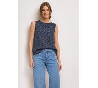 Blusentop STREET ONE, Damen, Gr. 38, blau (ashen blau), Stoff, 100% Viskose, gemustert, klassisch normal, Rundhals, normaler Saum, Blusen Blusentop, mit Rundhalsausschnitt (63799443-38) ashen blau