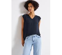Blusentop STREET ONE, Damen, Gr. 40, deepwater blau, Web, Obermaterial: 100% Viskose, Crinkleoptik, casual, regular fit taillenbedeckt, Rundhals, ohne Ärmel, Blusen, mit Crinkle-Struktur (11567328-40)