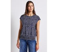 Blusentop STREET ONE, Damen, Gr. 40, blau (tiefblau), Stoff, 100% Viskose, bedruckt, normal normal, Rundhals, Bündchen, Blusen Blusentop, mit Rundhalsausschnitt (29199014-40) tiefblau