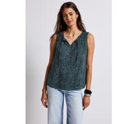 Blusentop STREET ONE, Damen, Gr. 42, blau (deepwater blau), Stoff, Obermaterial: 100% Polyester; Futter: 100% Modal, gemustert, normal normal, Rundhals, abgesteppt, Blusen Blusentop, mit grafischem Mu