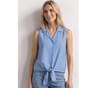 Blusentop STREET ONE, Damen, Gr. 42, blau (original blau), Web, Obermaterial: 97% Baumwolle, 3% metallisierte Fasern, gestreift, hüftlang, Blusen Blusentop, Sommerbluse, mit Knotendetail, ärmellos (48