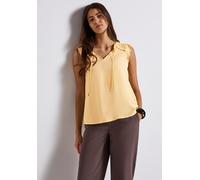 Blusentop STREET ONE, Damen, Gr. 44, buttercream gelb, Web, Obermaterial: 100% Viskose, unifarben, casual, lässig geschnitten hüftbedeckend, Rundhals, ohne Ärmel Rüschen, Blusen, mit Rüschendetails am