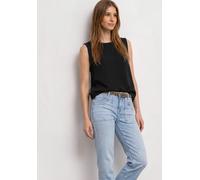 Blusentop STREET ONE, Damen, Gr. 44, schwarz, Stoff, 88% Viskose, 12% Polyamid, unifarben, normal normal, Rundhals, abgesteppt, Blusen Blusentop, mit Kordelzug und Schleife (87100802-44) schwarz
