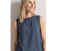 Blusentop STREET ONE, Damen, Gr. 46, ashen blau, Stoff, 88% Viskose, 12% Polyamid, unifarben, normal normal, Rundhals, abgesteppt, Blusen Blusentop, mit Kordelzug und Schleife, Topseller (81732926-46)
