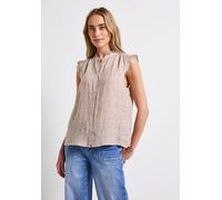 Blusentop STREET ONE, Damen, Gr. 46, braun (sienna braun), Web, 100% Leinen, gestreift, normal normal, hoch geschlossener Ausschnitt, abgesteppt, Blusen Blusentop, Feel Good Fit (79699355-46) sienna b