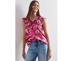 Blusentop STREET ONE, Damen, Gr. 46, pink (magenta dream), Stoff, 100% Polyester, geblümt, normal normal, Rundhals, Rüschen, Blusen Blusentop, in Blusen-Optik (19555433-46) magenta dream