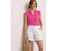 Blusentop STREET ONE, Damen, Gr. 46, magenta dream, Stoff, 100% Viskose, unifarben, klassisch normal, Rundhals, Rüschen, Blusen Blusentop, mit Rüschendetails (12754823-46) magenta dream