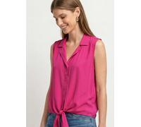 Blusentop STREET ONE, Damen, Gr. 46, pink (magenta dream), Stoff, 100% Viskose, unifarben, normal normal, V-Ausschnitt, abgesteppt, Blusen Blusentop, mit Knotendetail am Saum (97520859-46) magenta dre