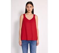Blusentop STREET ONE STUDIO, Damen, Gr. 34, rot (mandarin rot), Stoff, 100% Viskose, unifarben, regular fit normal, V-Ausschnitt, abgesteppt, Blusen Blusentop, aus softer Viskose (88811040-34) mandari