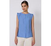 Blusentop STREET ONE STUDIO, Damen, Gr. 40, blau (sunset blau), Stoff, 88% Viskose, 12% Polyamid, unifarben, normal normal, Rundhals, Rüschen, Blusen Blusentop, aus softem Materialmix (70503757-40) su