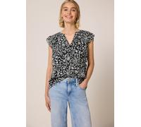 Blusentop STREET ONE STUDIO, Damen, Gr. 44, schwarz, Stoff, Obermaterial: 100% Polyester. Futter: 100% Modal, geblümt, normal normal, Rundhals, Rüschen, Blusen Blusentop, mit Blumenmuster (27637668-44