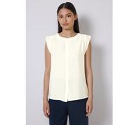 Blusentop STREET ONE STUDIO, Damen, Gr. 44, weiß (sanftes weiß), Stoff, 88% Viskose, 12% Polyamid, unifarben, normal normal, Rundhals, Rüschen, Blusen Blusentop, aus softem Materialmix (93305653-44) s