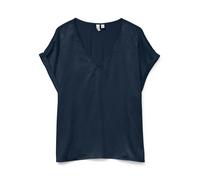 Blusentop VERO MODA "VMBALIA S/S V-NECK T-SHIRT WVN BTQ GA", Damen, Gr. S, blau (navy blazer), Jersey, Obermaterial: 53% Polyester, 42% Viskose, 5% Elasthan, unifarben, lässig geschnitten normal, V-Au