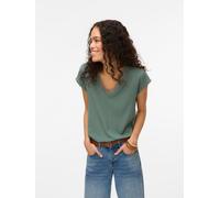 Blusentop VERO MODA "VMBELLA SL LACE TOP WVN GA NOOS", Damen, Gr. XL, laurel wreath, Web, Obermaterial: 97% Viskose, 3% Elasthan, unifarben, regular fit normal, V-Ausschnitt, angeschnitten, Blusen Blu