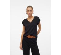 Blusentop VERO MODA "VMBELLA SL LACE TOP WVN GA NOOS", Damen, Gr. XS (34), schwarz, Web, Obermaterial: 97% Viskose, 3% Elasthan, unifarben, modisch, regular fit normal, V-Ausschnitt, Kurzarm, Blusen (