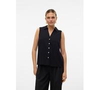 Blusentop VERO MODA "VMMYMILO SL V-NECK SHIRT WVN GA", Damen, Gr. M, schwarz, Web, Obermaterial: 55% Viskose, 45% Leinen, unifarben, regular fit normal, V-Ausschnitt, Blusen Blusentop, mit Leinen (721