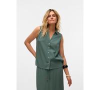Blusentop VERO MODA "VMMYMILO SL V-NECK SHIRT WVN GA", Damen, Gr. XS, laurel wreath, Web, Obermaterial: 55% Viskose, 45% Leinen, unifarben, regular fit normal, V-Ausschnitt, Blusen Blusentop, mit Lein