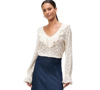 Blusentop ZERO "zero Damen Boho-Bluse aus Spitze", Damen, Gr. 40, gelb (eggnog), Spitze, Obermaterial: 50% Baumwolle, 45% Polyamid, 5% Elastan. Ärmelfutter: ohne Futter., durchscheinend, casual, figur